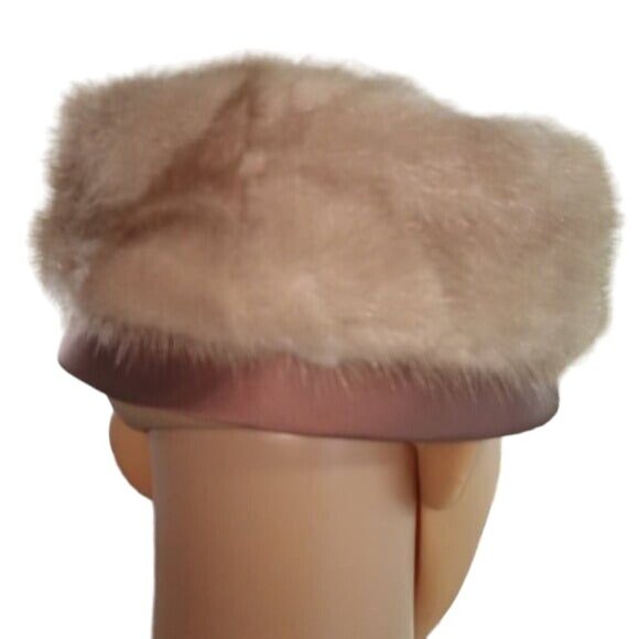 Vintage Blonde Mink Pillbox Hat Golden Tan Satin Trim w/Original Box Winkleman's - Picture 4 of 8